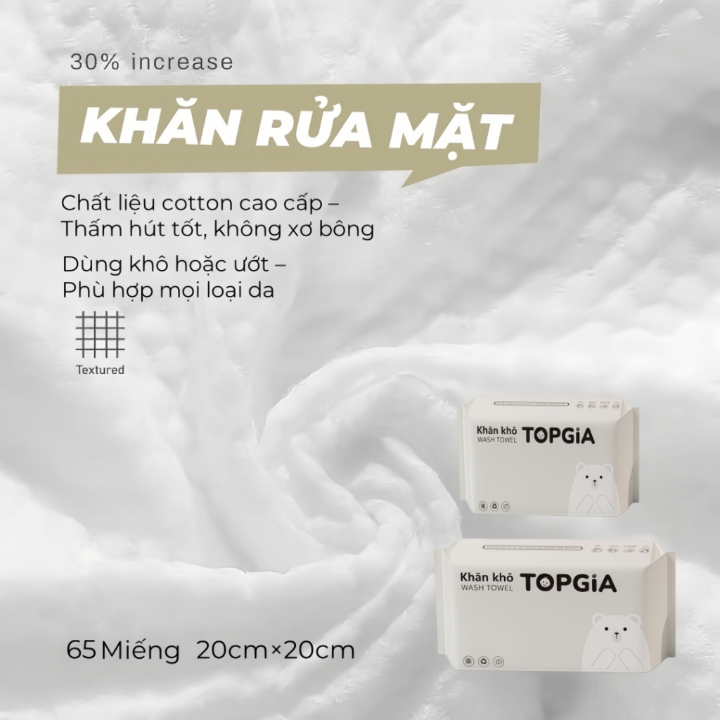 Khăn Mặt Khô 1 Lần Top Gia -5 bịch-Siêu Mềm, An Toàn, Lau Khô & Ướt, Tẩy Trang Đa Năng