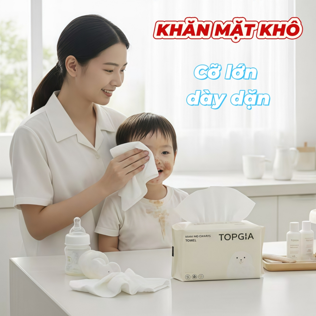 Khăn Mặt Khô 1 Lần Top Gia -5 bịch-Siêu Mềm, An Toàn, Lau Khô & Ướt, Tẩy Trang Đa Năng
