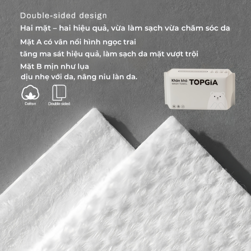 Khăn Mặt Khô 1 Lần Top Gia -5 bịch-Siêu Mềm, An Toàn, Lau Khô & Ướt, Tẩy Trang Đa Năng