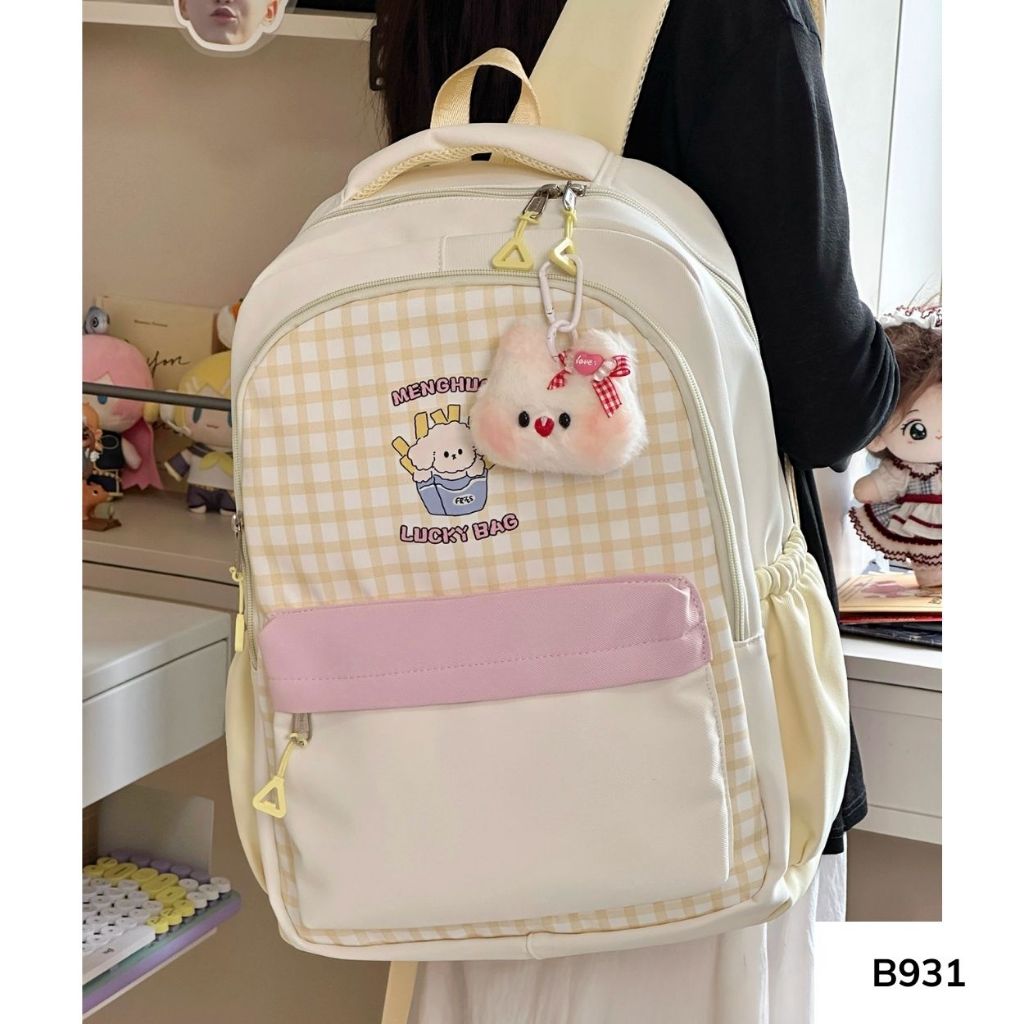 Balo đi học phong cách Hàn Quốc caro phối màu pastel nhiều ngăn cho học sinh các cấp B931 gagastore