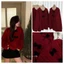 Áo cardigan len đỏ GUMIN thiết kế phối cài nơ ngực sang trọng, Áo len nữ thu đông dày dặn cao cấp