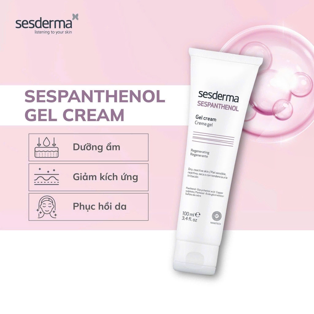 Kem dưỡng ẩm làm dịu, phục hồi da cấp tốc Sesderma Sespanthenol Gel Cream (100ml)