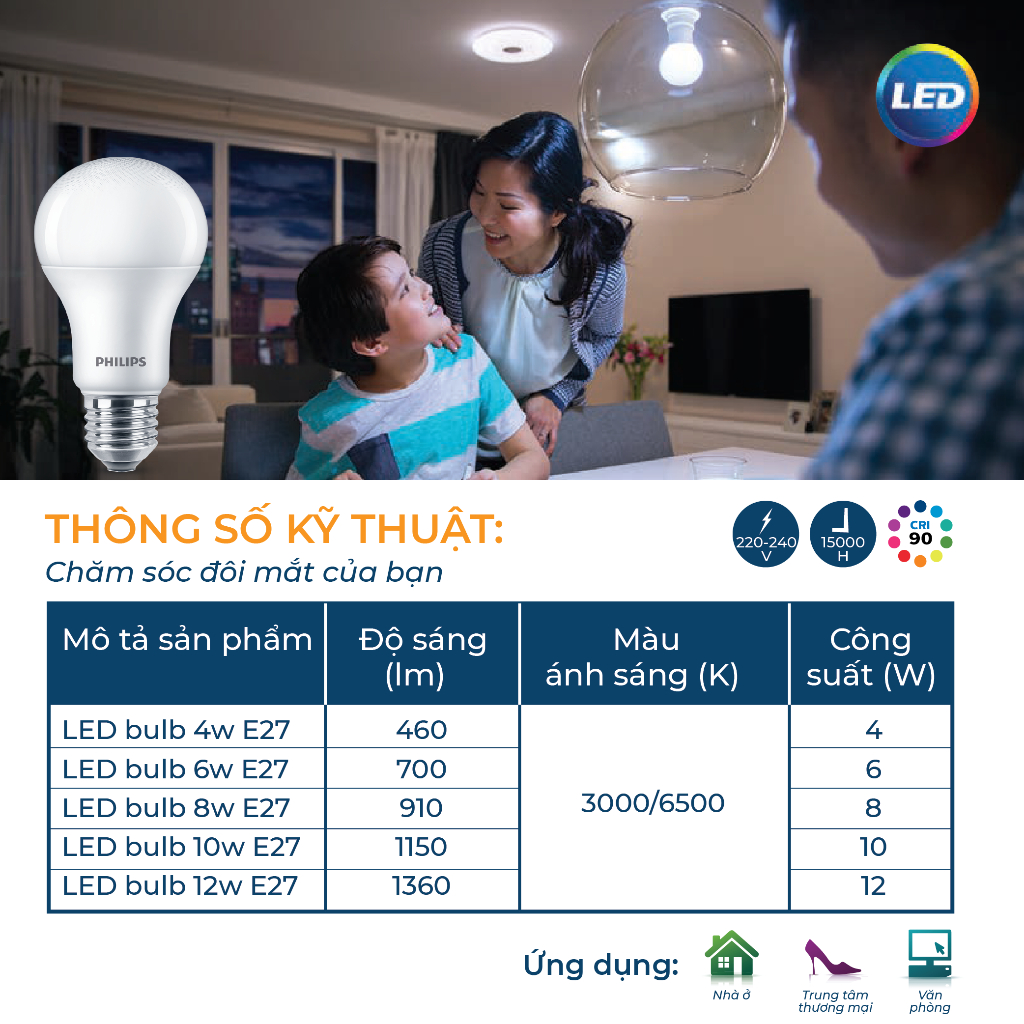 Bóng đèn LED PHILIPS Bulb Mycare bảo vệ mắt , Công suất (4W,6W,8W,10W,12W) (01 bóng) | BigBuy360 - bigbuy360.vn