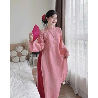 Áo dài cách tân tơ tằm TƯỜNG VY đính charm, áo dài 4 tà kèm quần lụa LAVIAN AD38