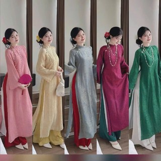 Áo dài cách tân tơ tằm TƯỜNG VY đính charm, áo dài 4 tà kèm quần lụa LAVIAN AD38