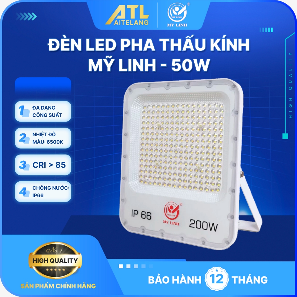 Đèn led pha thấu kính Mỹ Linh-50W, đèn pha cắm trại, ánh sáng trắng,chiếu sáng ngoài trời,chống nước