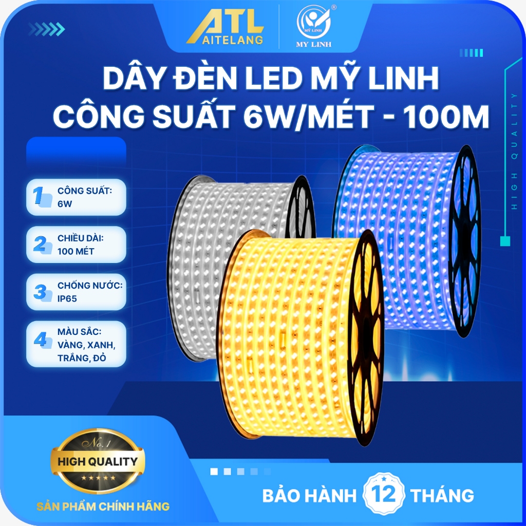 Dây đèn Led Mỹ Linh, dài 100 mét,công suất 6W/mét,dây led cao cấp,4 màu sắc lựa chọn,tiết kiệm điện.