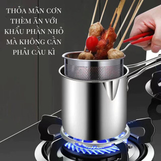 Nồi Chiên Ngập Dầu Inox 304 Dáng Dài Kèm Rổ Lọc - Nồi Chiên Mini Tiết Kiệm Dầu, Bắt Từ Tốt