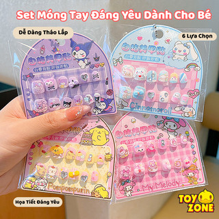 Set Móng Tay Giả Hình Kuromi, Kitty, Cinamoroll Đáng Yêu Cho Bé - Bộ Dán Móng Tay 3D Sẵn Keo Tiện Lợi, An Toàn