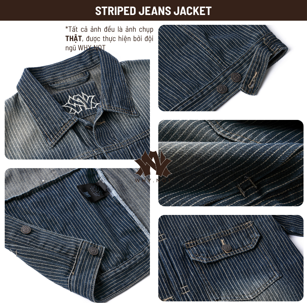 [WHY.NOT] Striped Jeans Jacket - Áo Jean Nam Form Rộng Hoạ Tiết Kẻ Sọc Màu Xanh Chiều Dài Vừa Phải