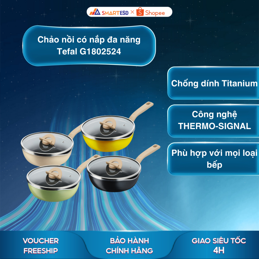 Chảo nồi có nắp đa năng Tefal G1802524 - 3 trong 1 - Bảo hành chính hãng 24 tháng
