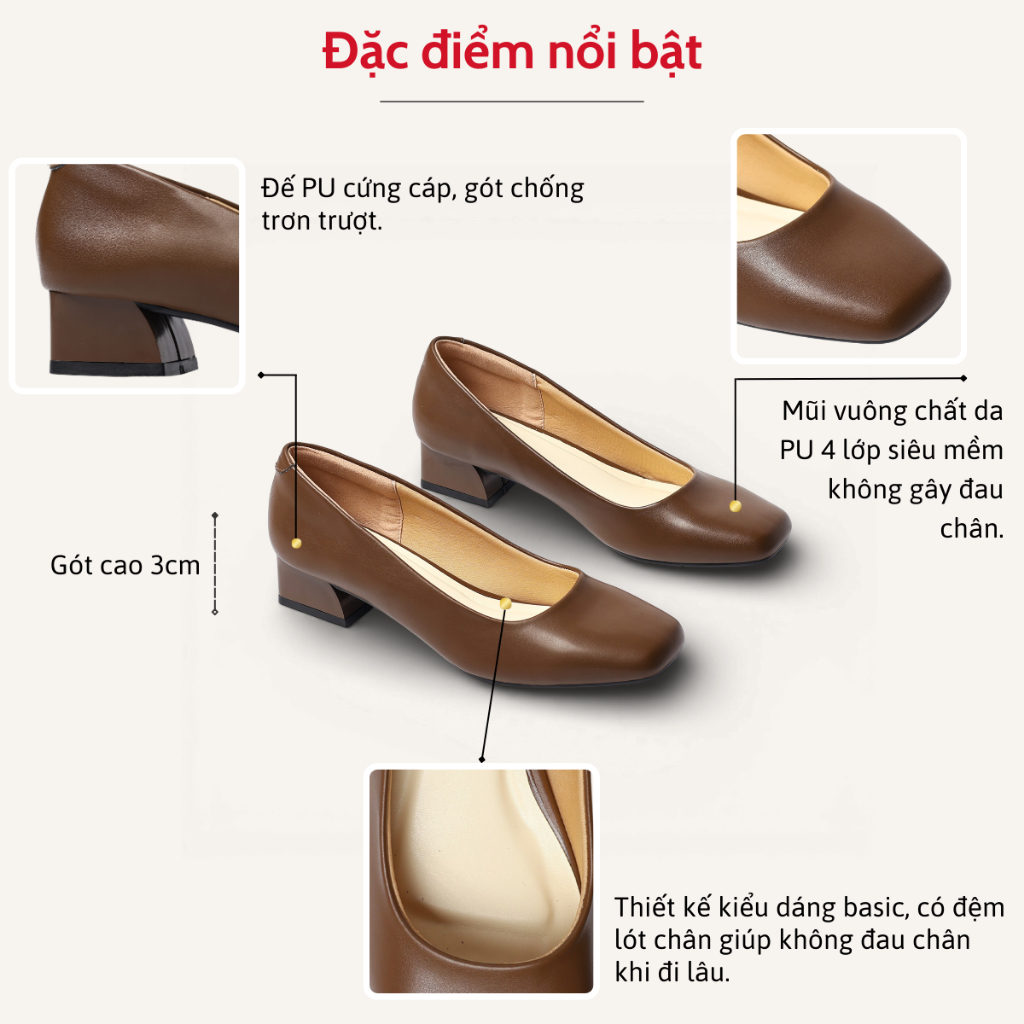 Giày Cao Gót Nữ 3cm Mũi Vuông Thời Trang Pixie H430
