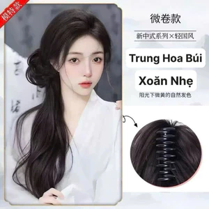 Tóc Giả Đuôi Ngựa Thẳng Kèm Búi Xoăn Truyền Thống Trung Hoa QiQishop
