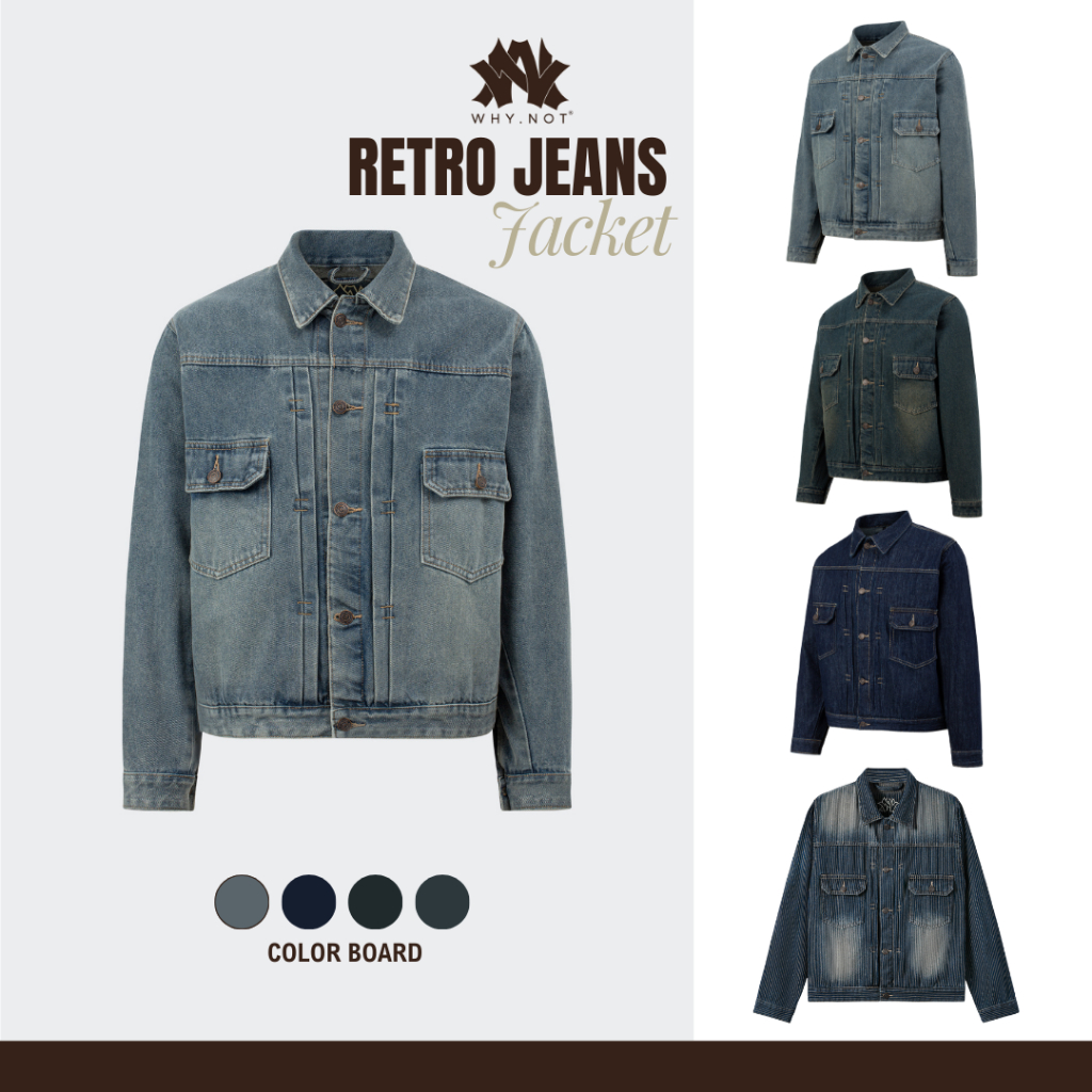 [WHY.NOT] Retro Jeans Jacket - Áo Jean Nam Form Rộng Màu Retro Blue