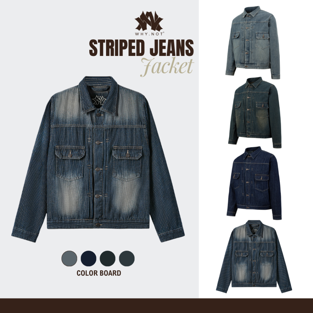 [WHY.NOT] Striped Jeans Jacket - Áo Jean Nam Form Rộng Hoạ Tiết Kẻ Sọc Màu Xanh Chiều Dài Vừa Phải