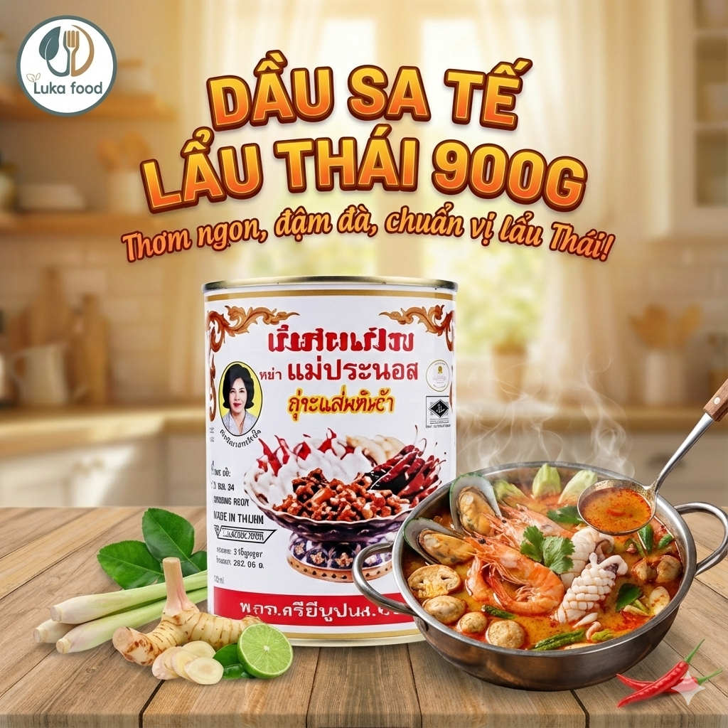 Dầu Sa Tế Lẩu Thái Chilli In Oil 900g - Tạo Màu Đẹp, Vị Béo Ngậy Chuẩn Thái, Nấu Lẩu TomYum, Món Xào Luka Food