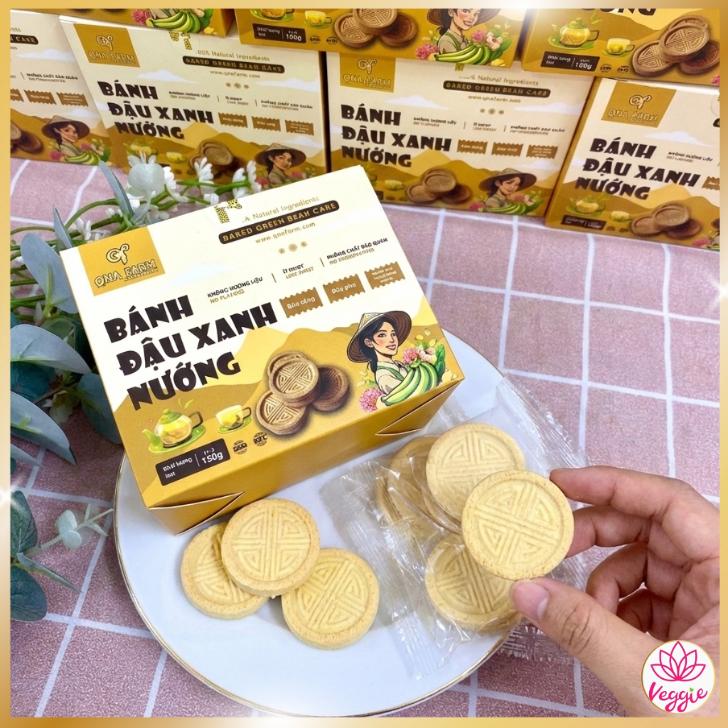 Bánh đậu xanh nướng QNA Farm hộp giấy 150g