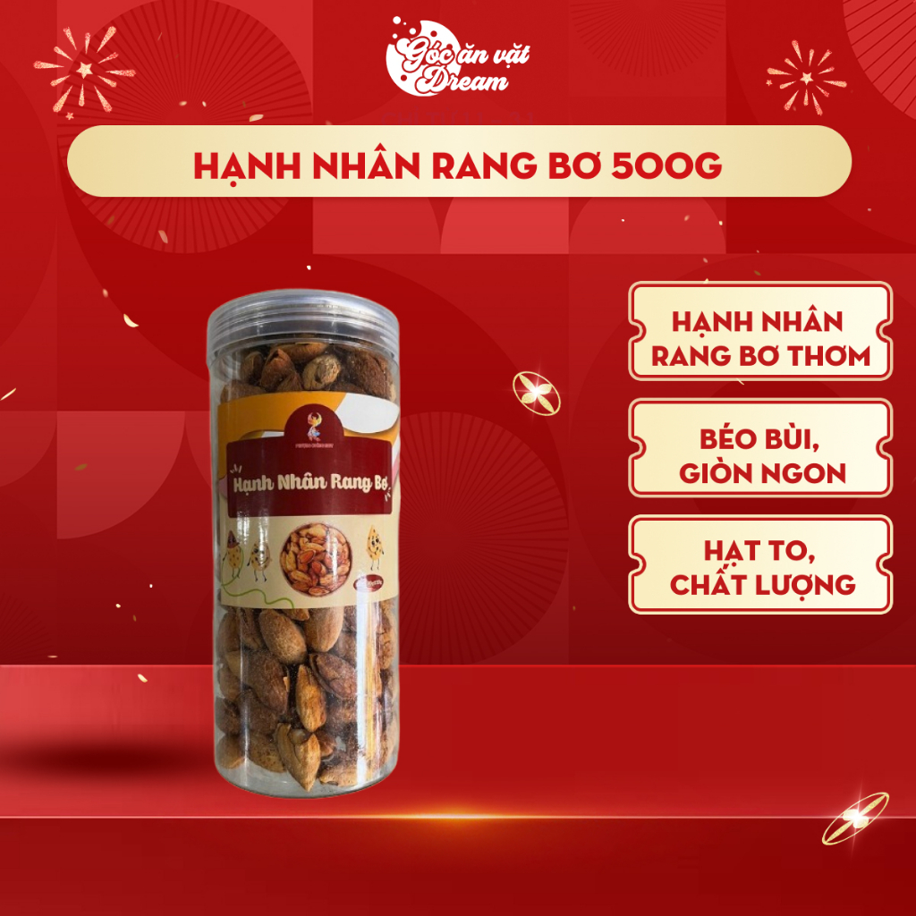 Hạnh Nhân Rang Bơ 500g Giòn Béo Thơm Bơ, Hạt Dinh Dưỡng Ăn Vặt Healthy