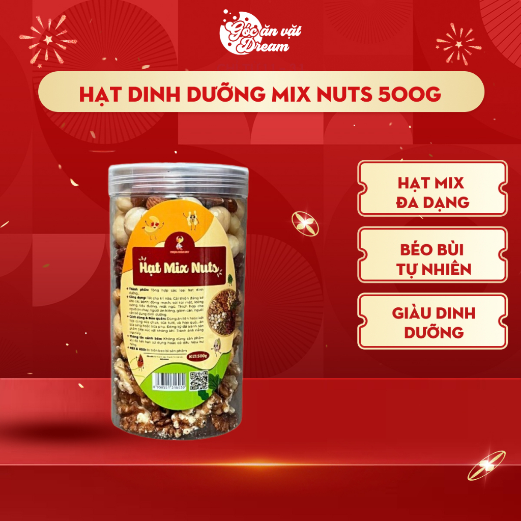Hạt Dinh Dưỡng Mix Nuts 500g Cao Cấp, Béo Bùi Giàu Dinh Dưỡng Healthy Ăn Vặt