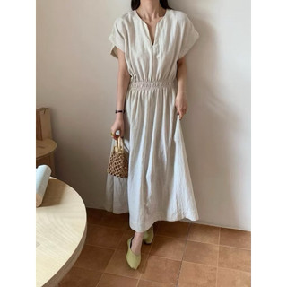 Grace Dress / By Cor/ Đầm Linen tay liền cổ V Freesize