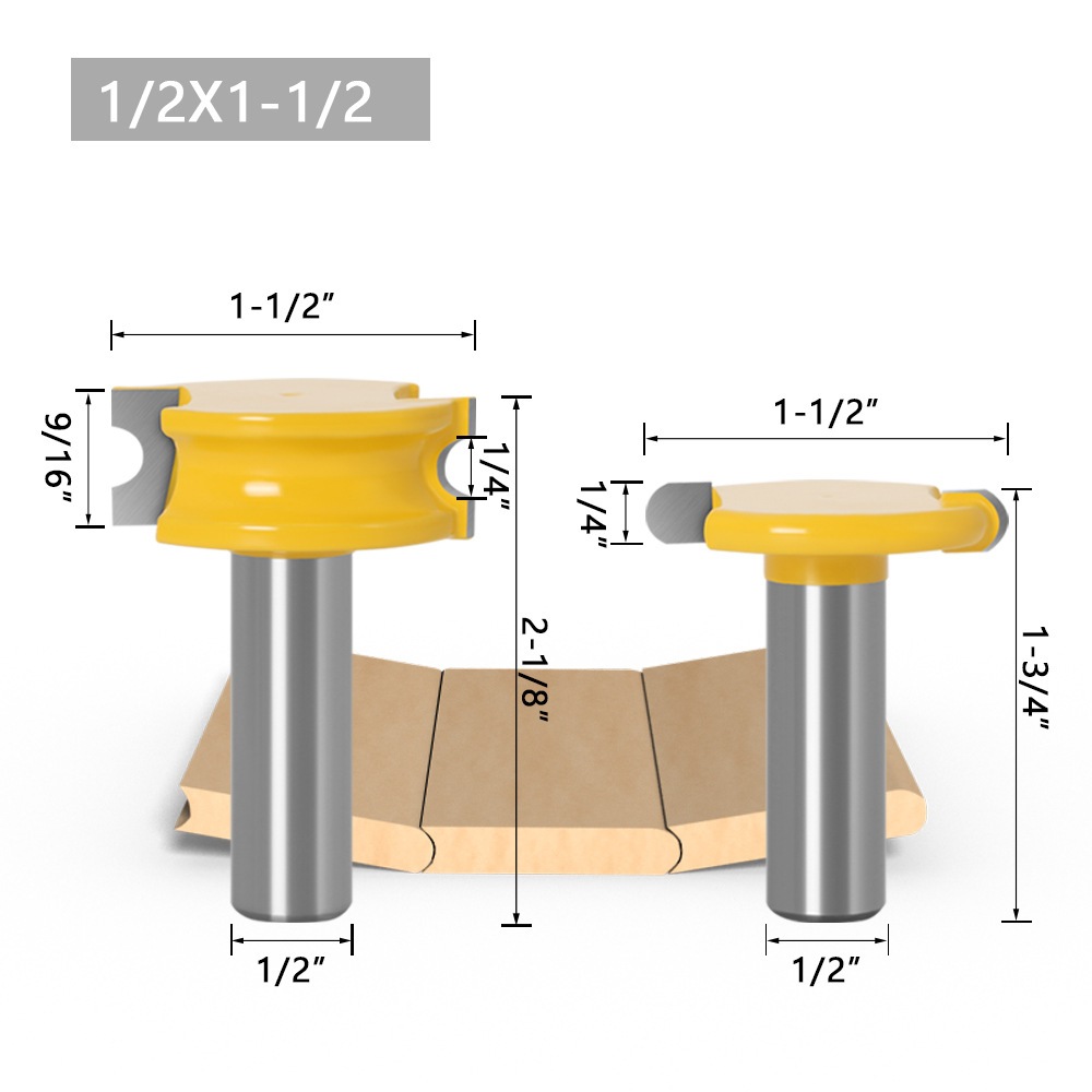 Bộ 2 mũi phay gỗ mũi soi ghép ván mộng bán nguyệt cốt 12.7mm