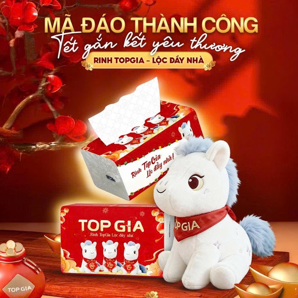 (TẶNG NGỰA BÔNG 2026) Giấy ăn rút Top Gia, thùng 20 gói giấy Tết 2026, khăn giấy cao cấp 280 tờ, 4 lớp siêu mềm mịn