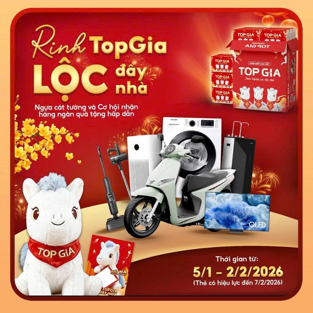 (TẶNG NGỰA BÔNG 2026) Giấy ăn rút Top Gia, thùng 20 gói giấy Tết 2026, khăn giấy cao cấp 280 tờ, 4 lớp siêu mềm mịn