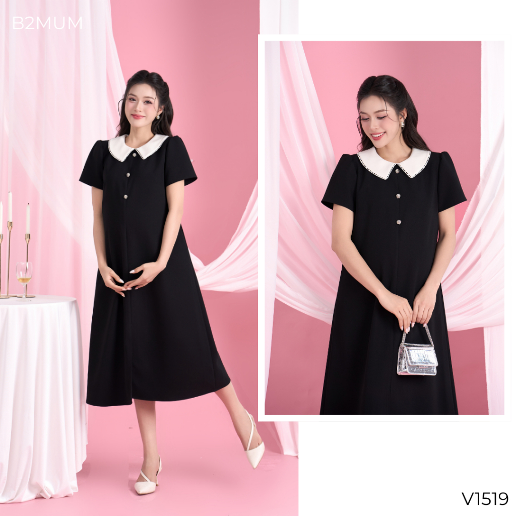 Váy Bầu Suông Dáng Dài Dành Cho Mẹ Bầu & Sau Sinh, Trẻ Trung Mặc Đi Chơi, Lễ Tết V1519 B2MUM