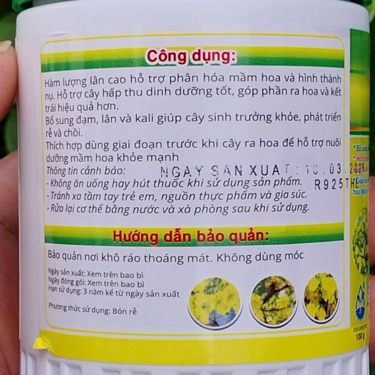 Phân bón siêu lân 10-55-10+TE tạo nụ kích hoa mai vàng -Lọ 100gr