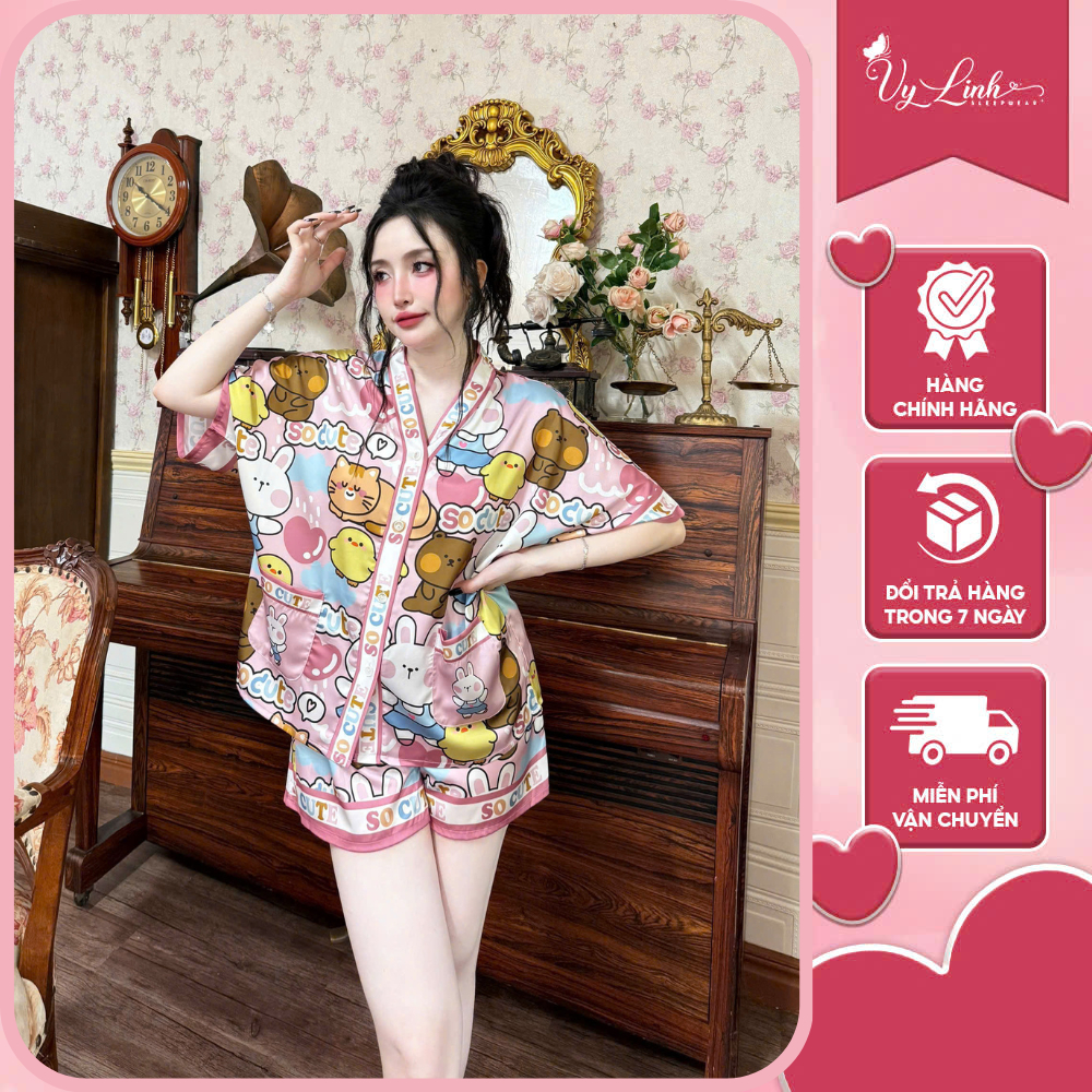 Bộ đùi pijama tay cánh dơi Vy Linh chất liệu lụa latin cao cấp mặc thoáng mát, thấm hút mồ hôi,không bai nhão S1316