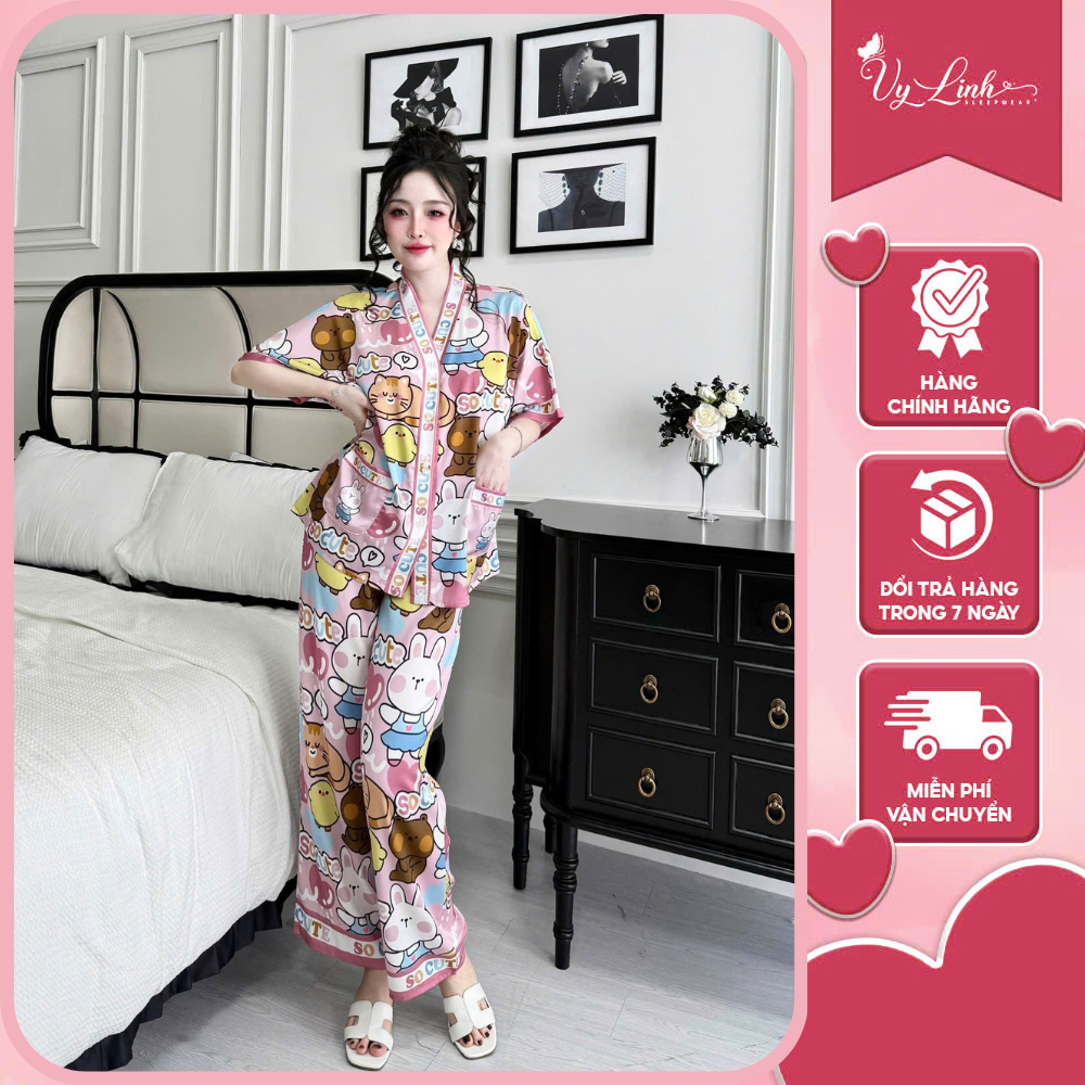 Bộ pijama nữ quần dài tay cánh dơi Vy Linh chất liệu lụa latin cao cấp mặc thoáng mát, thấm hút mồ hôi S1317