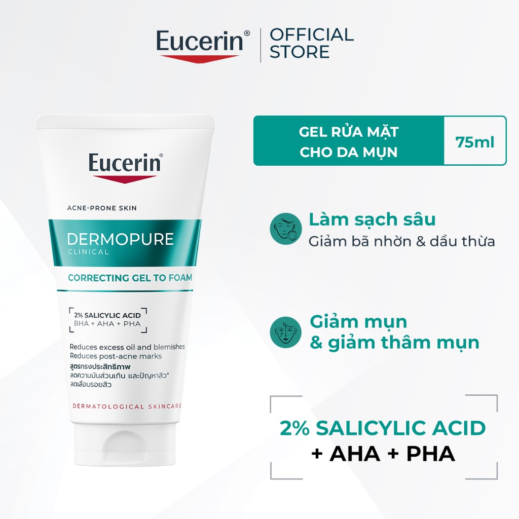 Gel rửa mặt giảm mụn & mờ thâm Eucerin® DermoPure Clinical Correcting Gel To Foam 75ml | Skincare | BigBuy360 - bigbuy360.vn