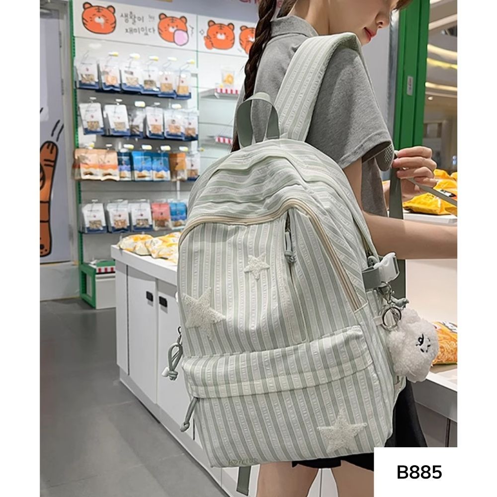 Balo đi học  nhiều ngăn vải sọc cho học sinh ,sinh viên phong cách thời trang Ulzzang B885 gagastore