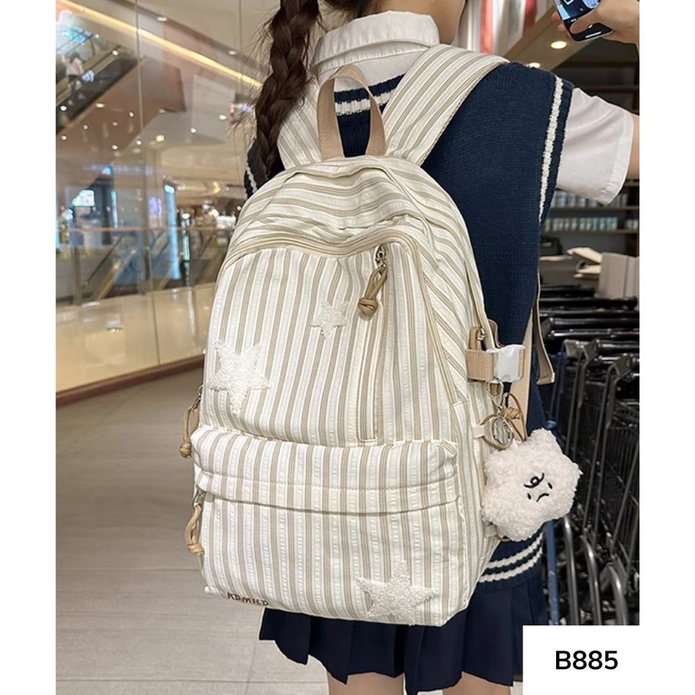 Balo đi học  nhiều ngăn vải sọc cho học sinh ,sinh viên phong cách thời trang Ulzzang B885 gagastore