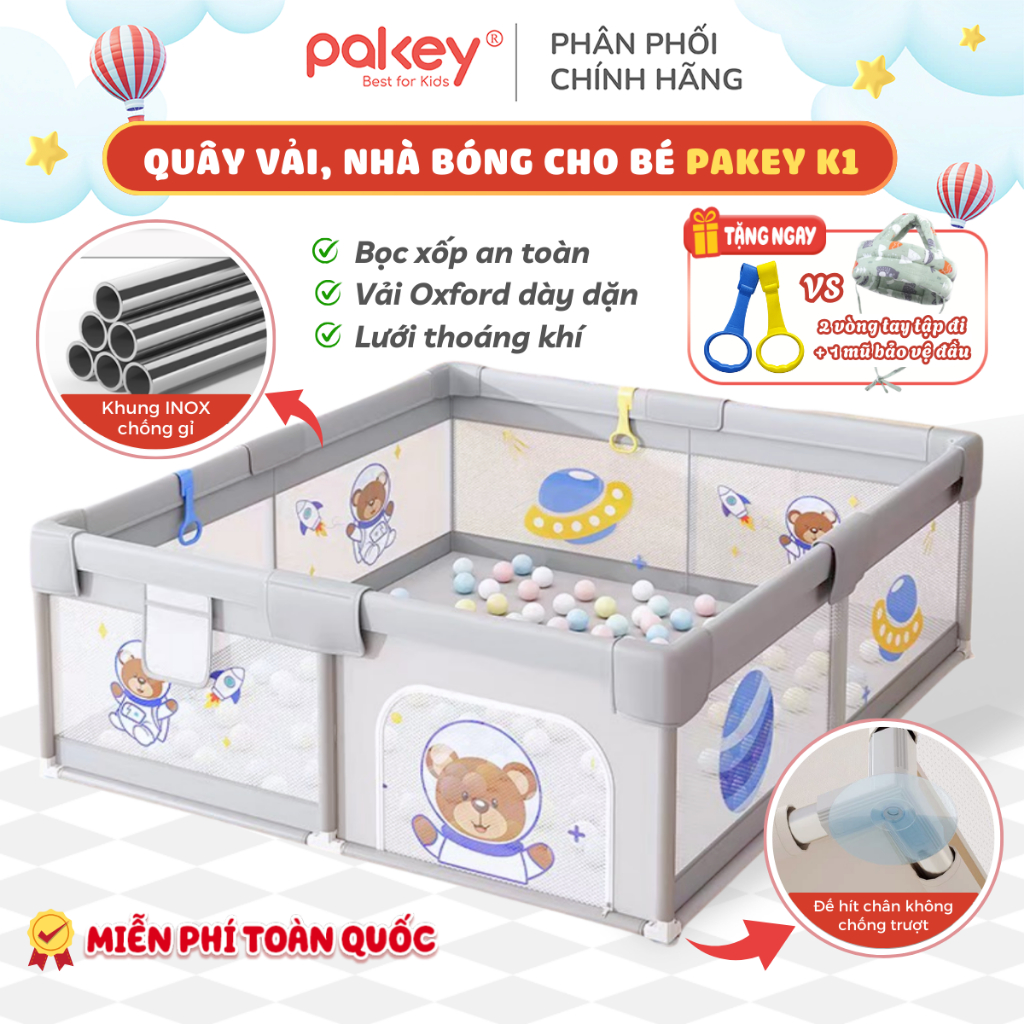 [NEW] Quây Vải Cho Bé Mẫu Mới, Quây Nhà Bóng Khung INOX Chống Gỉ, Tặng Vòng Tập Đi Cho Bé