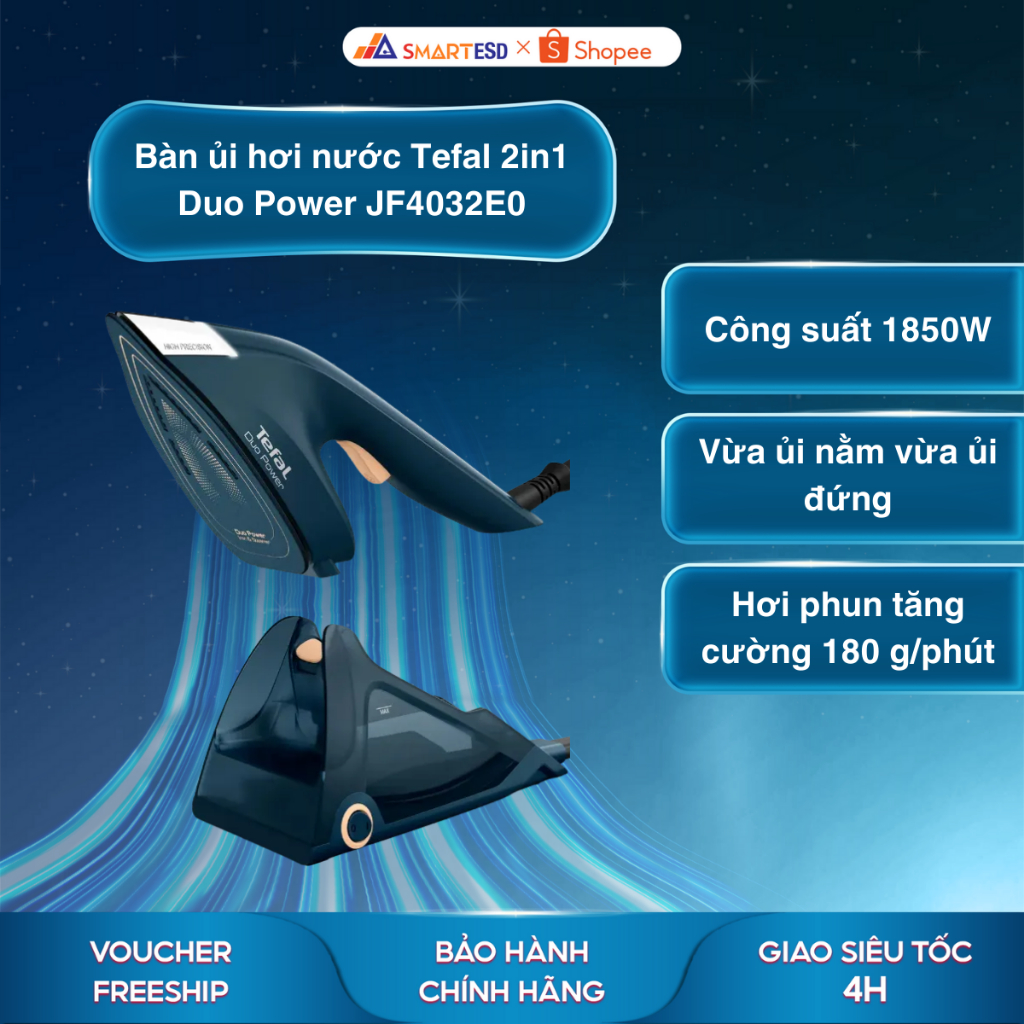 Bàn ủi hơi nước Tefal 2in1 Duo Power JF4032E0 - Bình chứa 400ml - Bảo hành chính hãng 24 tháng