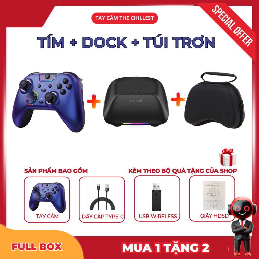 Tay cầm chơi game EasySMX X05 Pro – Joystick Hall Effect, Cò rung 2 tầng, Polling rate 1000Hz, chống ồn, BH 12T | BigBuy360 - bigbuy360.vn