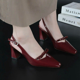 Giày sandal cao gót bít mũi gót vuông 5P và 7P trang trí nơ hình trái  đẳng cấp , thời trang Giày BánhBèo mã SandalNoTim