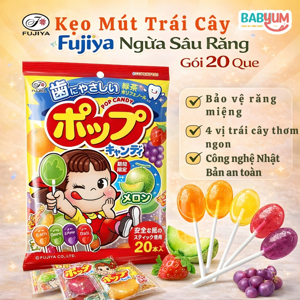 Kẹo mút Fujiya Pop Candy Nhật Bản túi 20 que nhiều màu nhiều vị ...