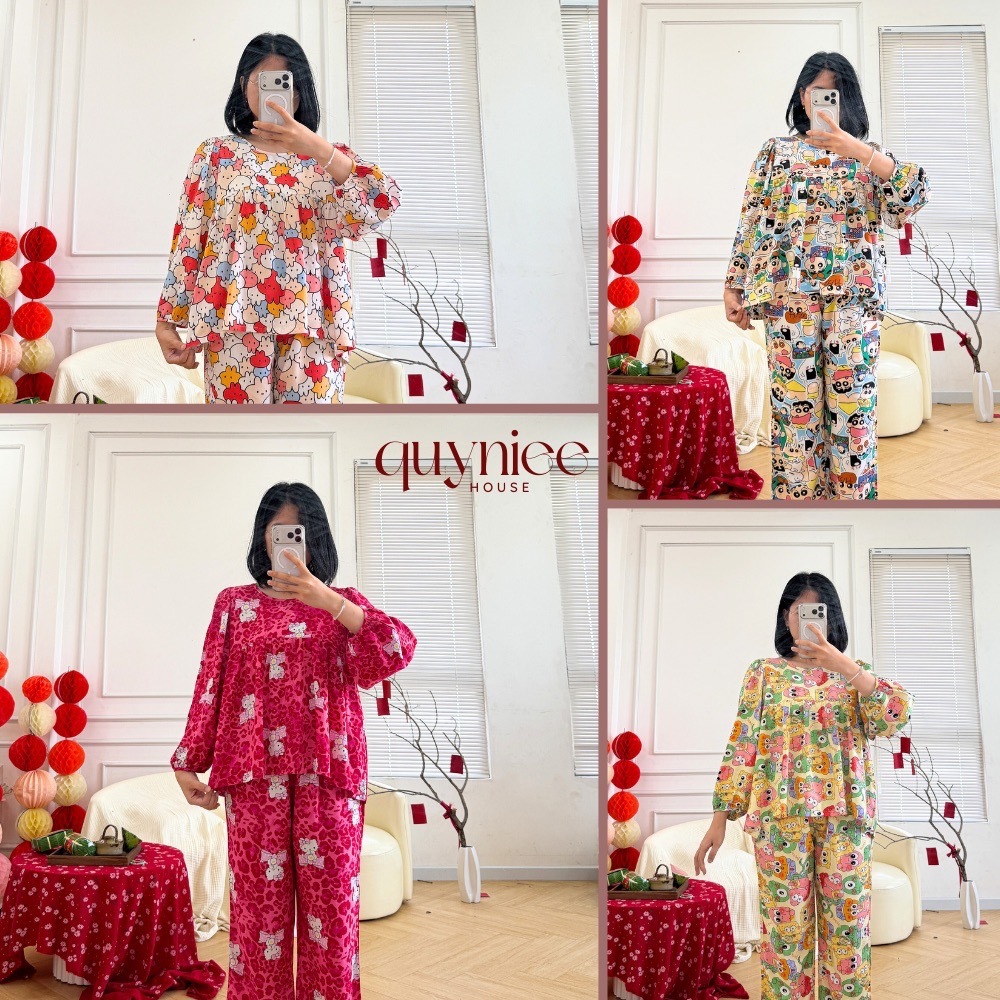 [FORM BABYDOLL XOÈ] Đồ bộ Lanh nữ, bộ Tole Dài áo Babydoll Tay Dài Phồng 45-70kg Siêu Hot, Mịn Mát.