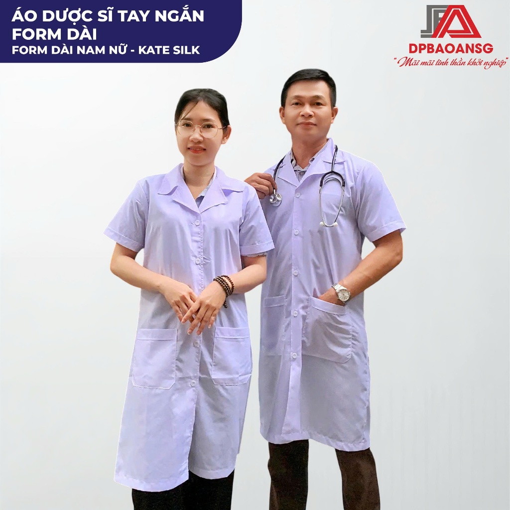 Áo Blouse Trắng Nam Nữ Form Dài Tay Ngắn – Chất Kate Mềm Mát Chuẩn Đồng Phục Y Tế