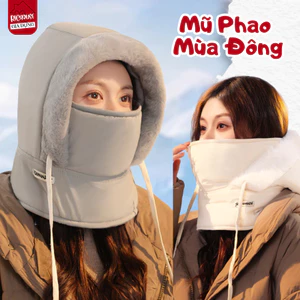 Mũ Phao Trùm Đầu Lót Lông Có Dây Rút Kèm Khăn Quàng Cổ, Mũ Nón Chống Lạnh Chống Nước