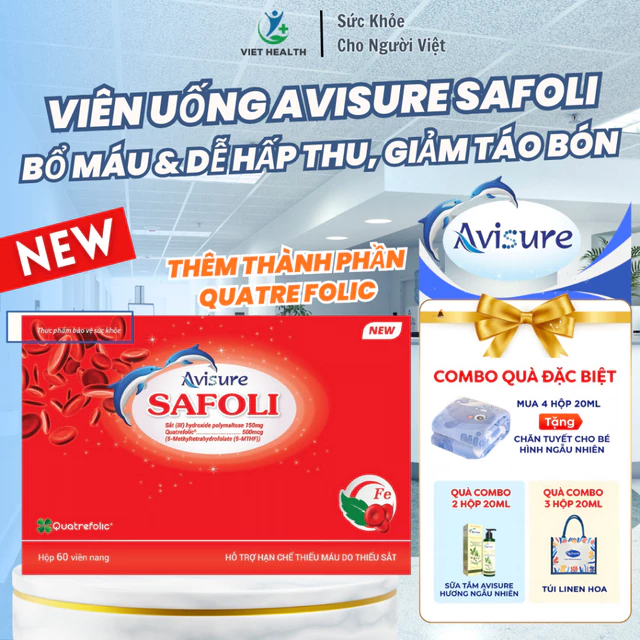 Viên Uống Bổ Sung Sắt Cho Bà Bầu Avisure Safoli - Bổ Sung Sắt & Acid Folic, An Toàn, Không Táo Bón