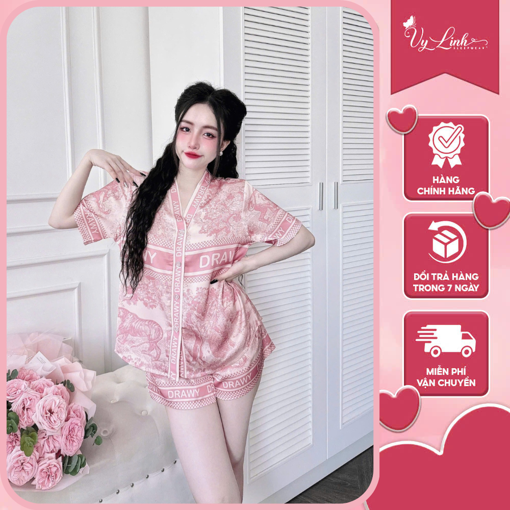 Đồ bộ ngủ nữ quần đùi cổ V chất lụa latin thoáng mát mềm mại dễ chịu s1103 new