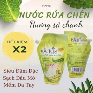 Nước Rửa Chén Paris Túi 2,2kg Siêu Đậm Đặc Hương Sả Chanh Tiết Kiệm X2 Dầu Mỡ Mềm Da Tay Paris