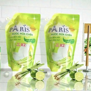 Nước Rửa Chén Paris Túi 2,2kg Siêu Đậm Đặc Hương Sả Chanh Tiết Kiệm X2 Dầu Mỡ Mềm Da Tay Paris