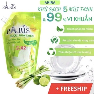 Nước Rửa Chén Paris Túi 2,2kg Siêu Đậm Đặc Hương Sả Chanh Tiết Kiệm X2 Dầu Mỡ Mềm Da Tay Paris