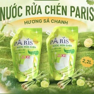 Nước Rửa Chén Paris Túi 2,2kg Siêu Đậm Đặc Hương Sả Chanh Tiết Kiệm X2 Dầu Mỡ Mềm Da Tay Paris