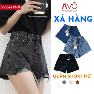 ( XẢ HÀNG ) Quần Short Sọ ngắn Jeans Bò rách Nữ Cạp Cao Ống Rộng Avo Avocado cạp 1 cúc và 2 cúc