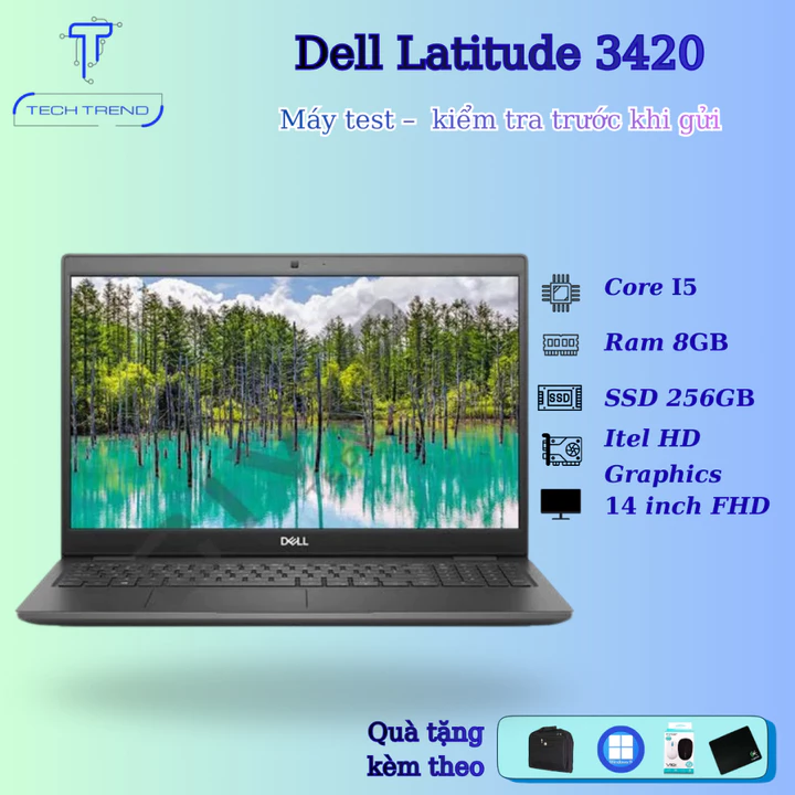 Laptop Dell Latitude 3420, Dell E3420 Core i5-1135G7, Ram 8GB, SSD 256GB, 14inch FHD, cao cấp giá mềm